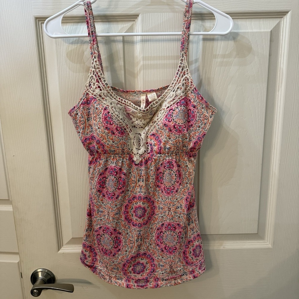 Red Camel Boho Tank‎ Cami Colorful Crochet Size M Festival